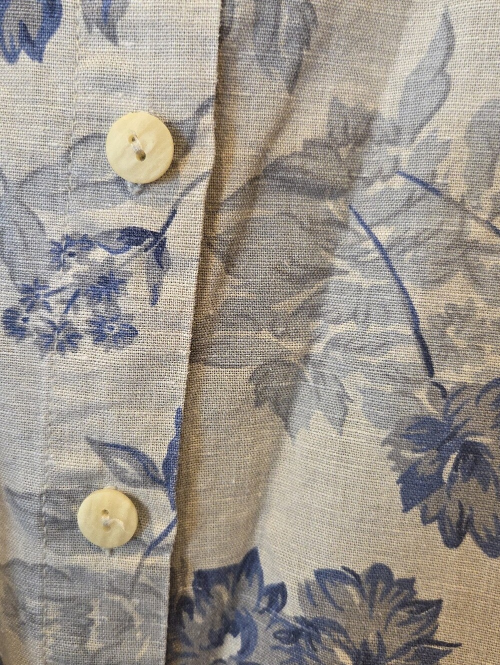 Vintage Capacity Woman Linen Blend Blue Floral Button Down Shirt Denim 2X - Picture 3 of 11